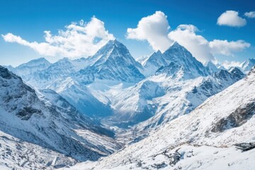 Snowy mountain panorama with distant peaks