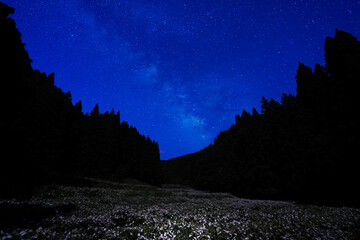 山間から見た星空　奈良県御杖村　岡田の谷の半夏生園