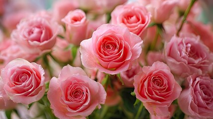 Naklejka premium A captivating close-up of a bouquet of delicate pink roses evokes feelings of romance and beauty.