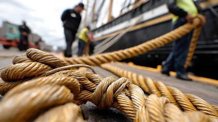 Rope on Ship Deck with Workers