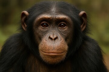 A chimpanzee gazes into the distance with a serene expression