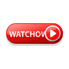 Fototapeta premium Red Watch Now Button with Play Icon on transparent background
