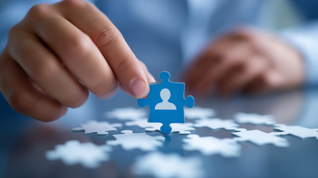 Recruitment Puzzle Concept: Placing a Blue Piece in a Jigsaw