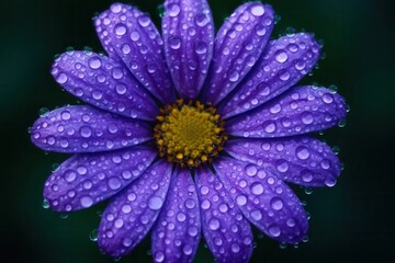 Obraz premium A Close-Up of a Vibrant Purple Daisy with Water Droplets Capturing the Essence of Purity and Serenity