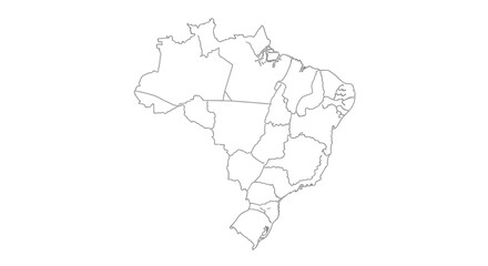 Obraz premium Outline of Brazil's geographical shape, depicting its states with clear borders on a white background.