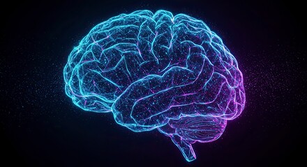 Glowing Brain Network: Futuristic Neural Connection with Blue and Purple Hues