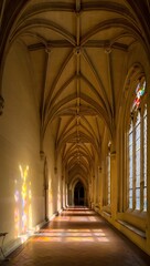 Fototapeta premium Explore gothic architecture cathedral hallway with stained glass windows and arches