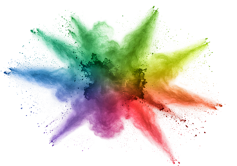 Isolated Abstract Splash of Rainbow Color Powder on Transparent Background