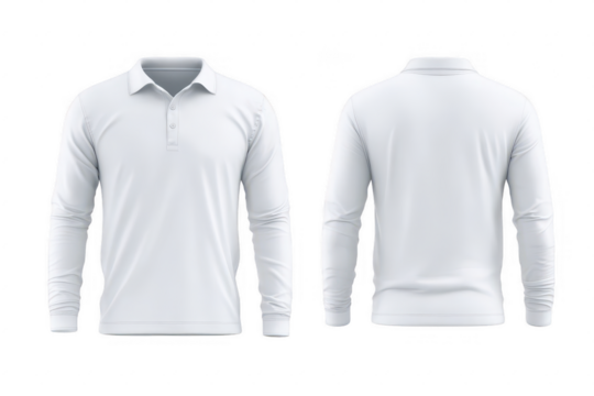 Blank white long-sleeve polo shirt, front and back views (4)