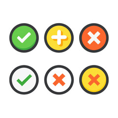 Fototapeta premium Checkmark Plus and Cross Icon Set on Transparent Background