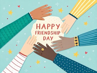 Happy friendship day illustration diverse hands celebrating friends best friend friendship bond