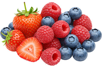 Isolated Still Life of Berries Assortment with Strawberries and Blueberries