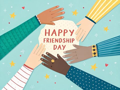 Happy friendship day illustration diverse hands celebrating friends best friend friendship bond