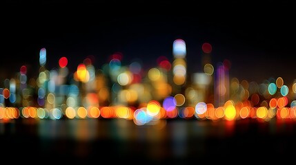 Colorful blurred city lights at night creating abstract bokeh background of urban Tokyo, Japan skyline
