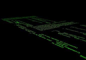 Green Code Rain: Abstract Digital Data Flowing on Black Background.