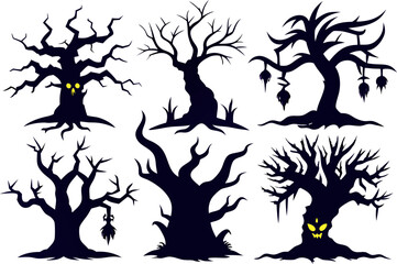 6 Spooky Halloween Tree Silhouettes Vector Pack