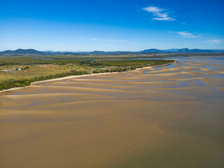 Aerial Drone View of Tropical Queensland Beach, Ocean Waves, Island Coastline and Shoreline – Scenic Coastal Landscape, Clear Blue Water, Australia Nature, Travel, Tourism, QLD