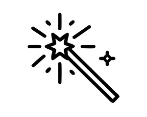 Simple black silhouette of a magic wand with sparkling stars illustration