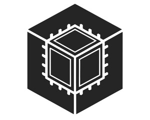 Sleek black geometric silhouette depicting centralized process for technology designs