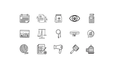 Calendar resume pet food eye scales leash collar chart yarn list dryer brush cage vector