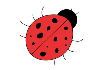 Cute cartoon ladybug with  red body and black spots. Flying insect. Wildlife insect. Single icon isolated on  white background. Flat design.
