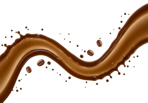 Isolated Background Coffee Liquid Splash with Wave on Transparent Backdrop