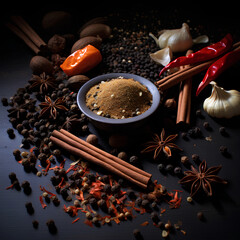 Spices and Seasonings – Chilli, Clove, Black Pepper Flat Lay
