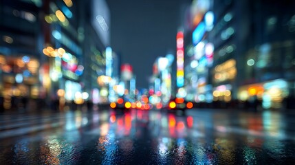 Colorful blurred city lights at night creating abstract bokeh background of urban Tokyo, Japan skyline