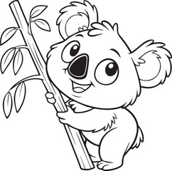 Fototapeta premium Cute Cartoon Koala Holding a Branch