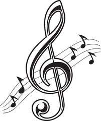 Musical Notes and Treble Clef on Staff