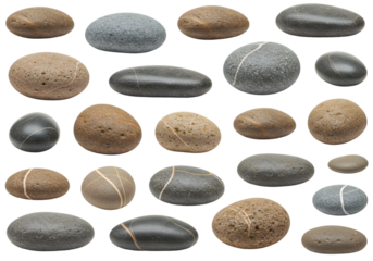 Isolated Background of Assorted River Stones Smooth Texture Black Brown Gray