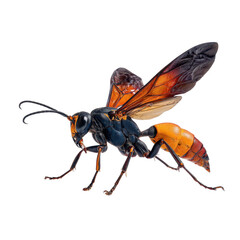 Naklejka premium The Intricate Beauty of a Wasp Close-Up on a white background.