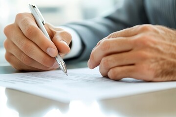 Close-up of hands of a realtor explaining a lease contract to a client on the table, Generative AI