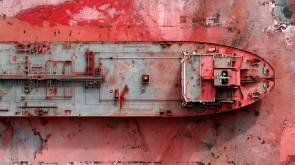 Aerial View of Red Ship Docked in Red Water