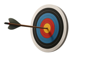 Arrow piercing bullseye on transparent background, symbolizing precision, target achievement, and strategic success