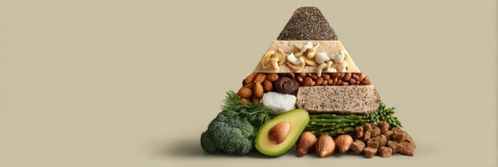Healthy Pet Food Pyramid Showcasing Natural Ingredients With an Open Bottom-Left Structure for Easy Access and Understanding