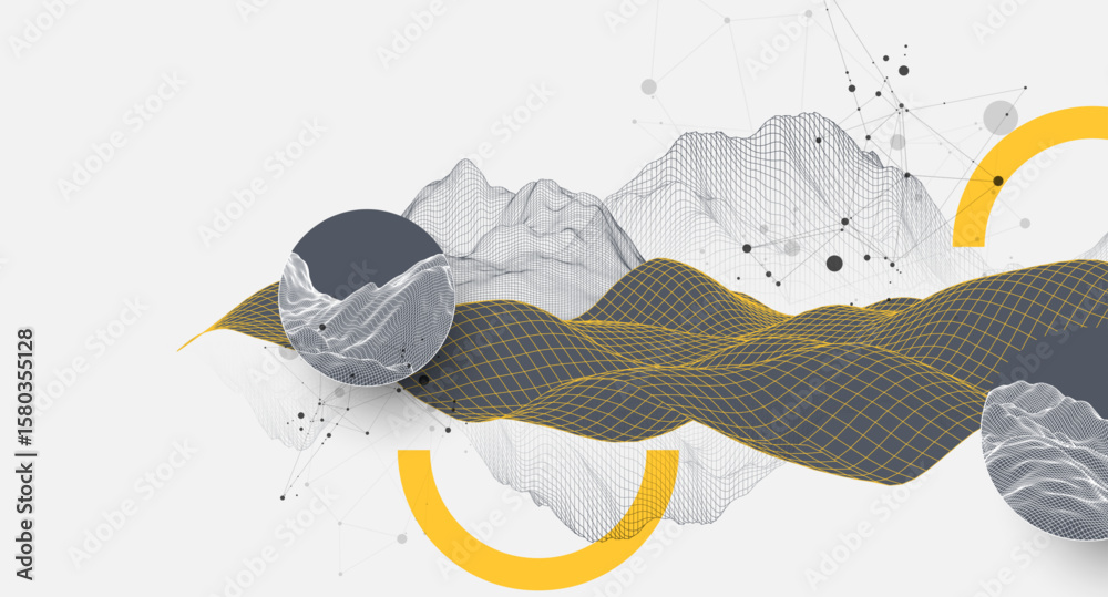 Poster the abstract wave is made in a frame style. template for science and technology presentation. vector