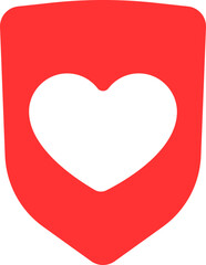 A red shield with a heart cutout represents secure love, safety, and protection. Ideal for healthcare, charity, or security concepts. Modern and clean design.