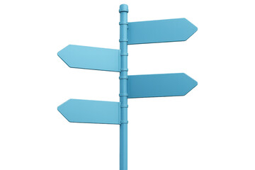 3d rendering of a blank directional sign post with four arrows pointing in different directions, isolated on transparent background, ideal for customization