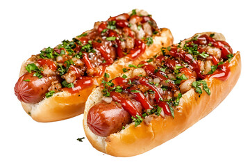 Halal beef sausage hot dog with tangy ketchup isolated on a transparent background