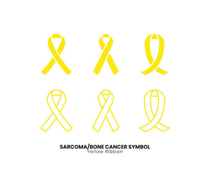 Yellow ribbon sarcoma or bone cancer awareness symbol vector set. Medical illustration for health campaigns and support
