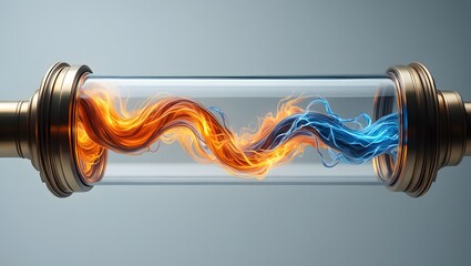 Abstract energy flow concept hot and cold power transmission in glass tube design