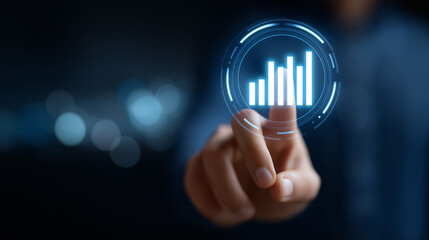 Digital Analytics Growth Hologram with Finger Pointing