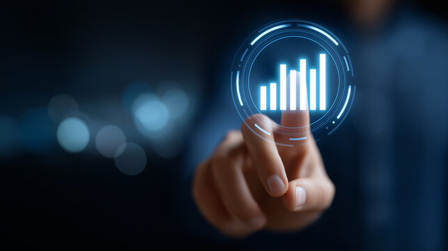 Digital Analytics Growth Hologram with Finger Pointing