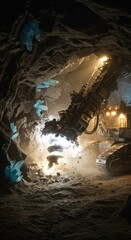 Obraz premium Mining machine drills icy cave