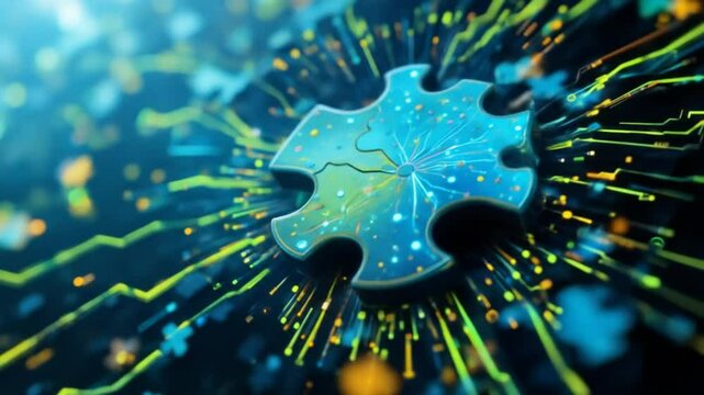 Puzzle pieces on a digital background symbolize the modular and interconnected nature of microservices architecture. 4k video