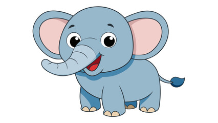 Fototapeta premium Cute cartoon baby elephant with big ears and a trunk raised in greeting