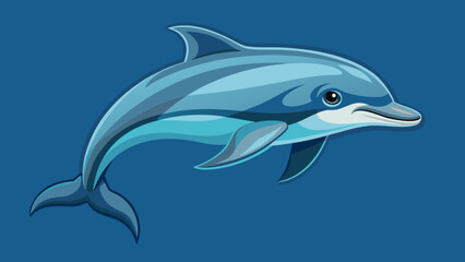 Fototapeta premium Stylized blue dolphin swimming gracefully in deep blue water