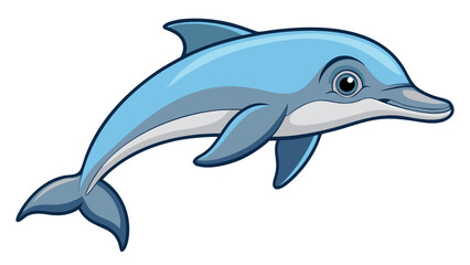 Obraz premium Cartoon illustration of a happy blue dolphin swimming gracefully in the ocean