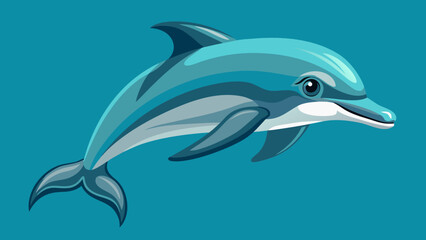 Naklejka premium Stylized illustration of a playful blue dolphin swimming in clear ocean water